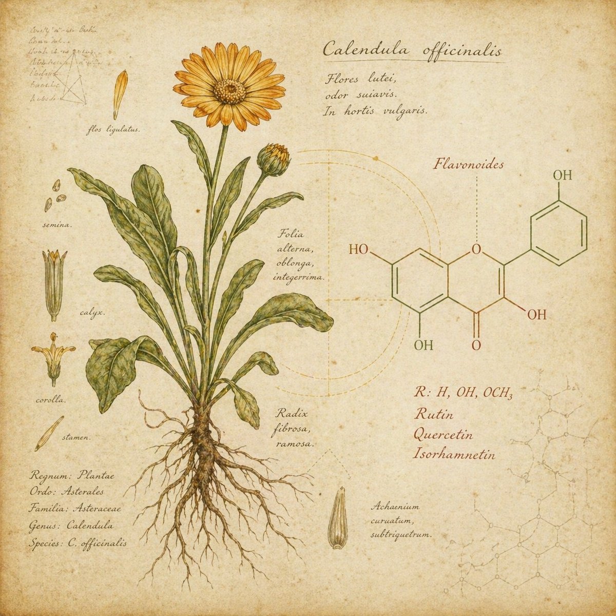 Calendula botanical illustration