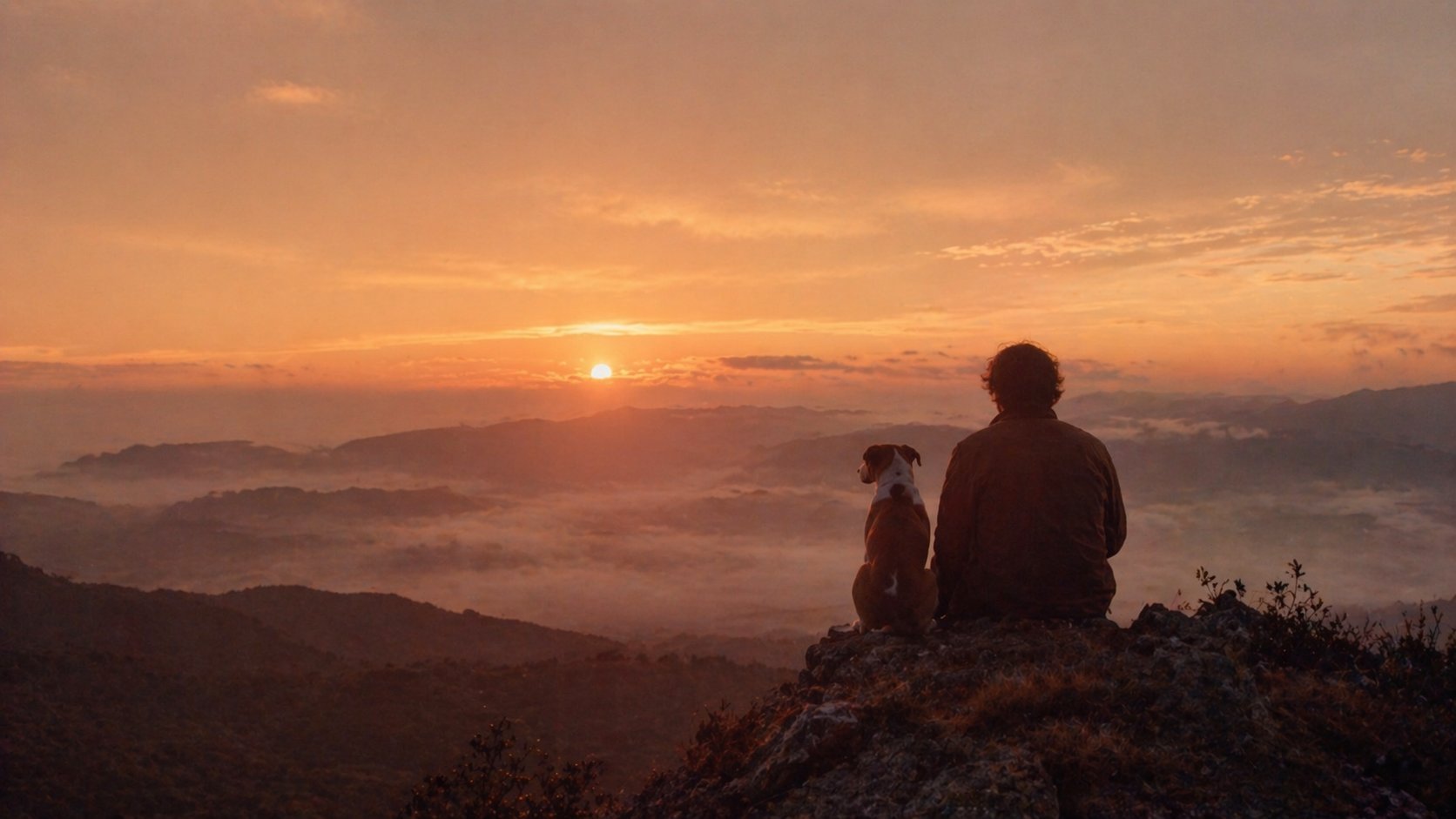 Sunset with dog and owner